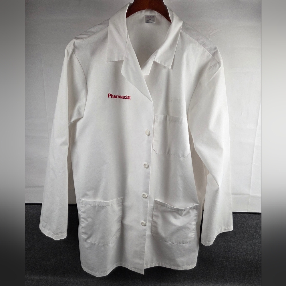 Pharmacist Lab Coat Mens Size XL White Cotton Blend Embroidered